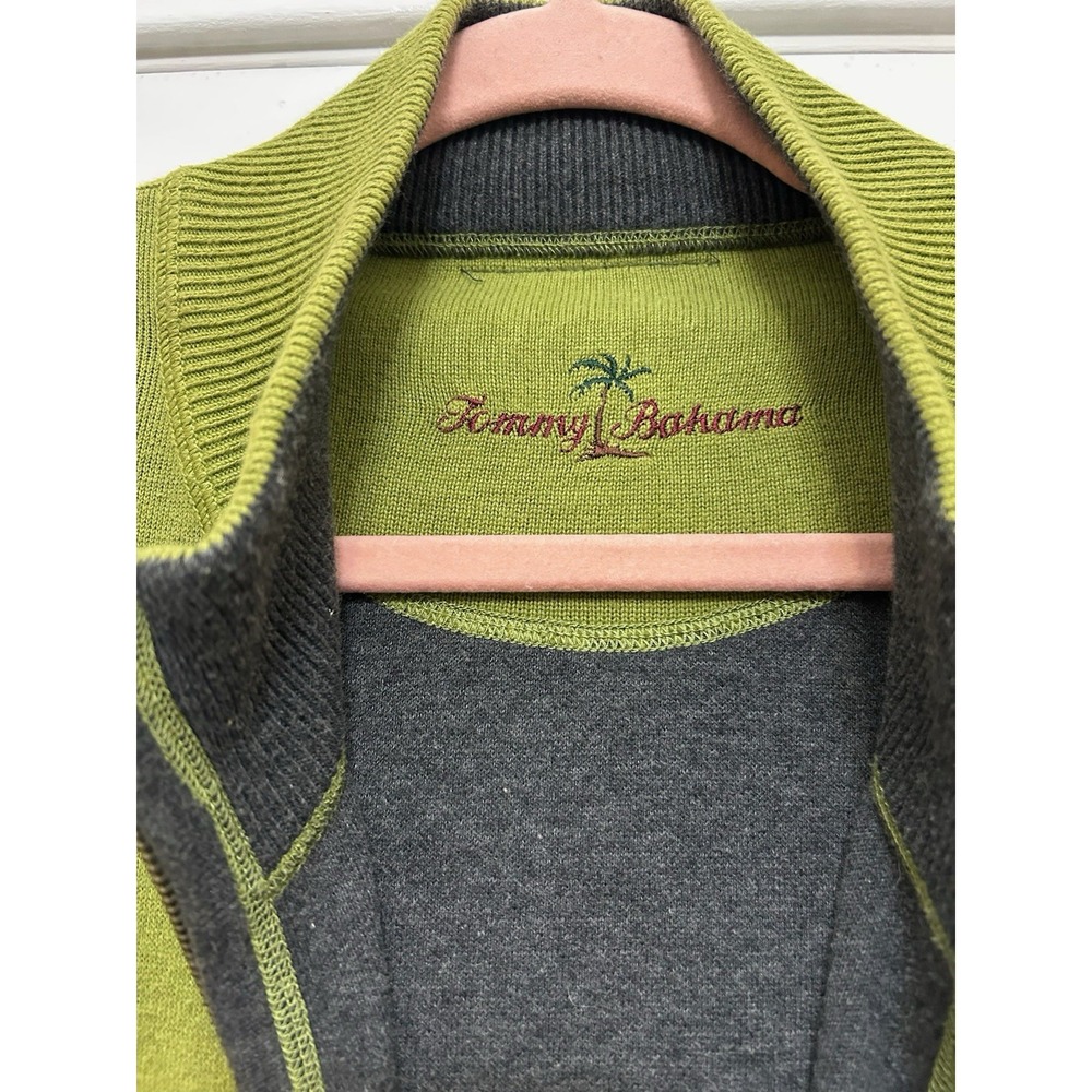 Tommy Bahama Men XXL 1/4 Zip Pullover Sweatshirt Green P2P 27 Mock Neck Ribbed - Picture 3 of 5